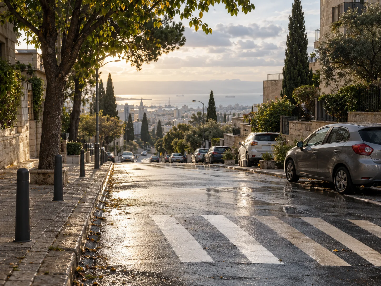 רחוב עירוני רטוב בחיפה, המחשה לבחינת אירוע נזק